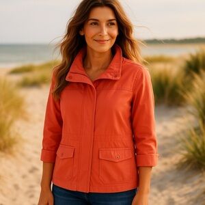 Eddie Bauer Coral Pink/Orange Lightweight Utility Cargo Roll Tab Jacket